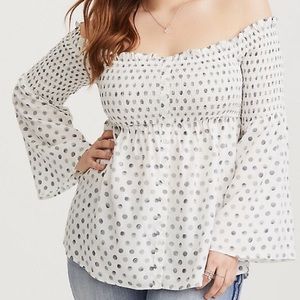 Torrid Polka Dot Smock Off the Shoulder Top 1X